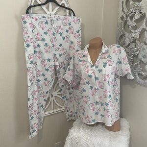 VINTAGE FRIENDS OF THE HEART medium 2 PC COTTONG BLEND PJ SET FLAMINGO PRINT